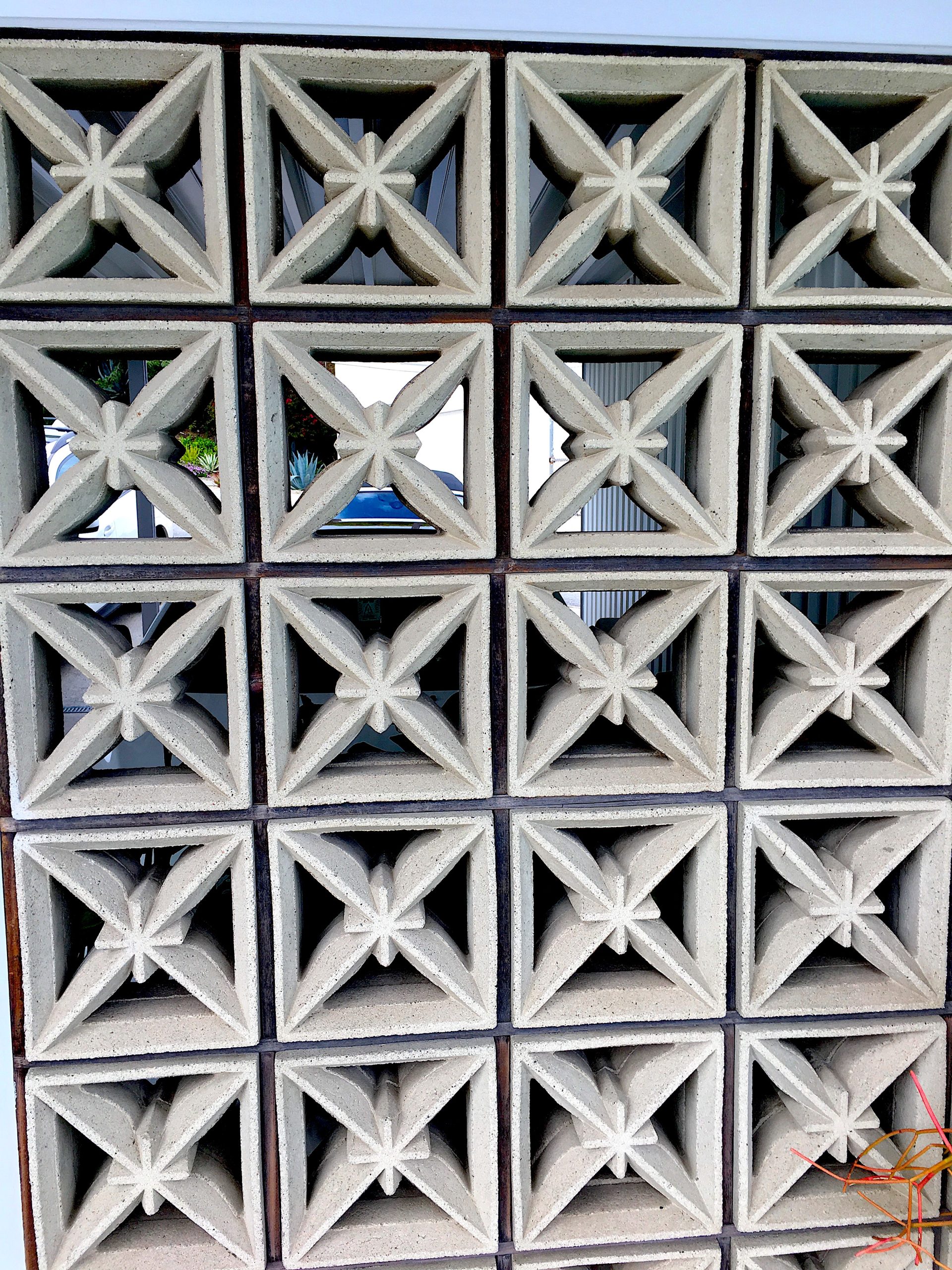 Decorative concrete breeze-block wall at the Stahl House in Los Angeles.